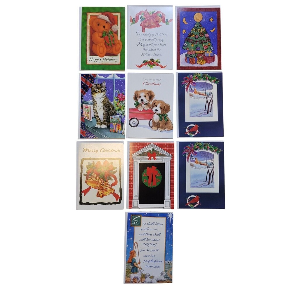10 Vintage Fantus Paper Products Holiday Christmas Cards w Envelopes
